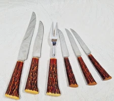 WESTALL RICHARDSON CARVING BAKELITE ANTLER HANDLE UTENSILS EVER SHARP - LOT OF 6