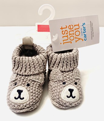 Carter's Newborn Baby Gray Bear Knitted Bootie Slippers / Shoes