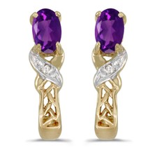 14k Yellow Gold Oval Amethyst And Diamond Earrings