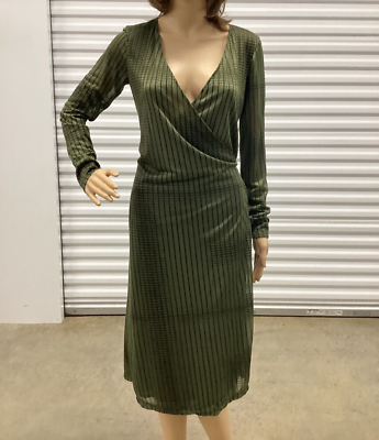 Calvin Klein Collection Vintage 2003 Green Grid Print Silk Wrap Dress Green  6 | eBay