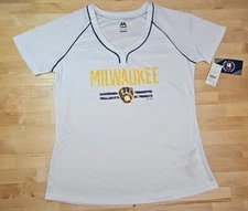 Majestic Size Large Womens Milwaukee Brewers White Shirt