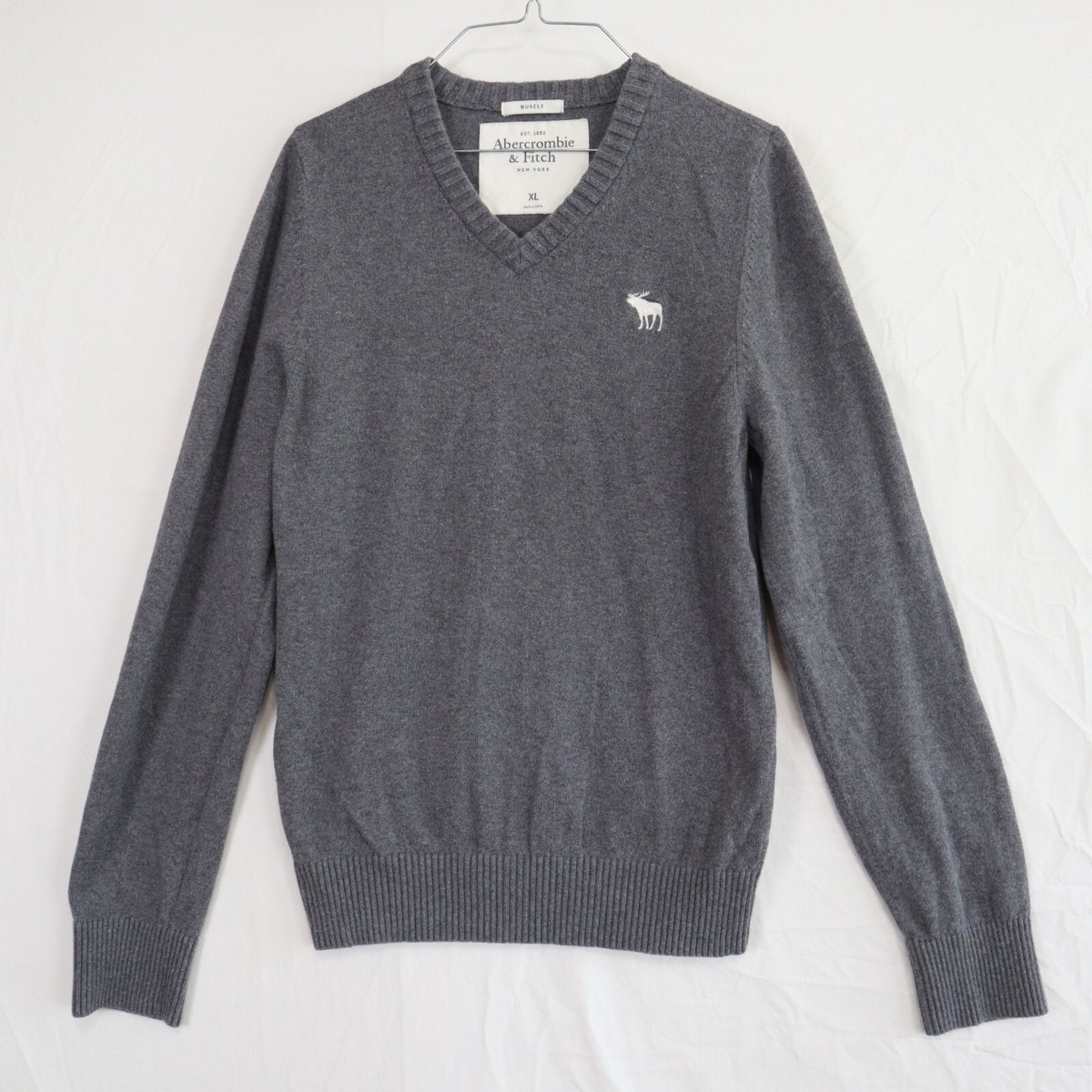 Abercrombie Fitch Sweater Mens XL Muscle Pullover Knit V-Neck Gray Long  Sleeve
