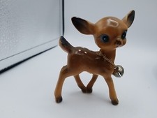 Vtg Celluloid Deer Fawn Figurine Christmas Reindeer Plastic Blue Eyes Hong Kong