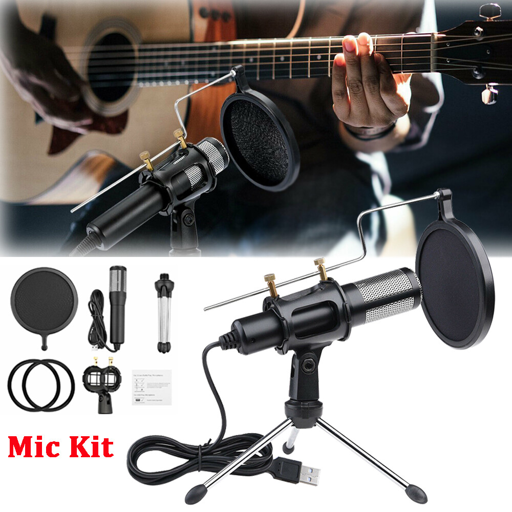 USB Condenser Mic Kit Microphone Gaming Recording PC Laptop Tablet Plug Play