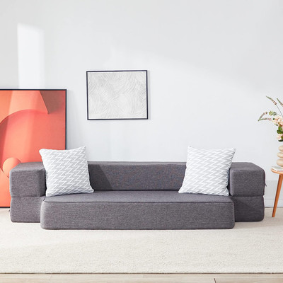 Floor Sofa Bed, Fold Out Couch with 2 Pillows & Washable Cover Convertible Sleep