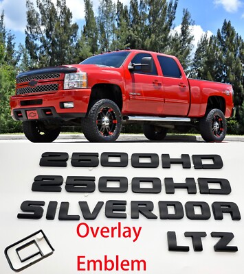 Overlay Matte Black Doors Rear Emblems Fit 2007-2018 Silverado Sierra 2500HD LTZ