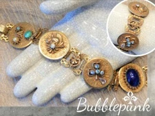 Vintage Fancy Book Link Rhinestone Medallion Station Bracelet  ~ Estate