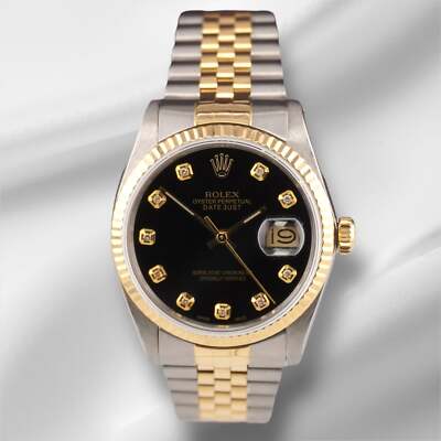 Rolex Datejust 36mm 18kYellow Gold Steel Fluted Black Diamond