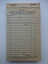 1950S allen l neff's meat market yoe pa york co complete receipt book unused