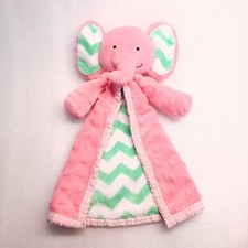Nursery Rhyme Elephant Lovey Security Blanket Pink Green Chevron Minky Dot baby