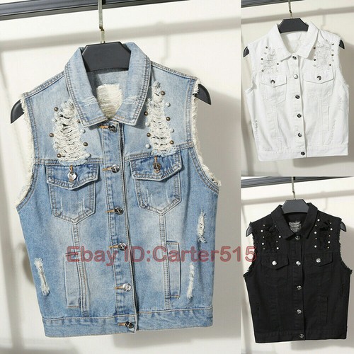 Lady Distressed Ripped Denim Jacket 