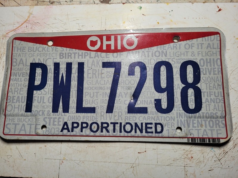 2013-21 Ohio Apportioned truck license plate number PWL7298 (type II no emboss)