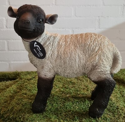 Vivid Arts Real Life Black & White Lamb Resin Sculpture - Indoor/Outdoor Garden Decor