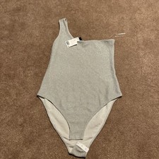NWT H M Divided medium silver shine 1 strap bodysuit shirt Top