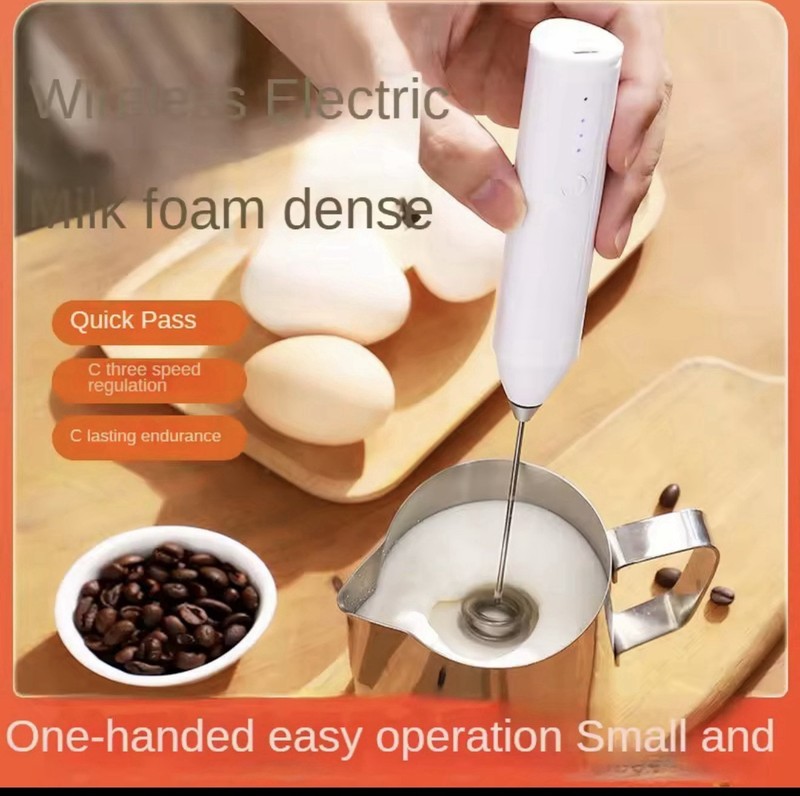 Handheld Electric Milk Frother Whisk Foamer, Battery Wireless, White, 12V