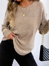 Women's Textured Knit Relaxed Fit Round Neck Sweater