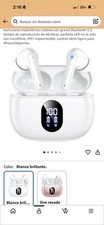 White Bluetooth 5.3 True Wireless In-Ear Earbuds w/ Built-In Mic, LED Display