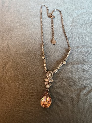 Givenchy Rose Gold Tone Crystal Pear Teardrop Adjustable Y-Necklace 584