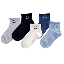 5 PCS Baby Toddler Cotton Socks Happy Faces Breathable Mesh Thin Summer