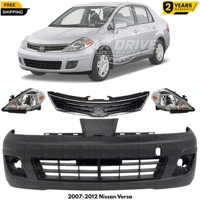 Front Bumper Cover Fascia & Grille Assembly Kit For 2007-2012 Nissan Versa