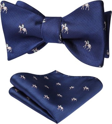 HISDERN Bow Ties for Men Self Tie Animal Bowties Pocket Square Horse/Blue 