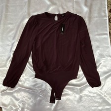 Express Burgundy Long Sleeve Bodysuit Women's Size S One Piece Solid