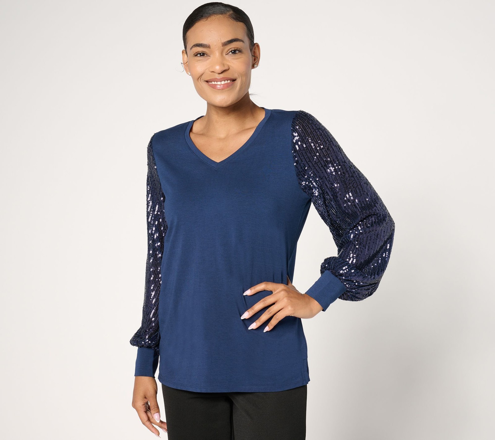 Belle by Kim Gravel Women's Top Plus Sz 3X TripleLuxe Knit Dress Blue A666753