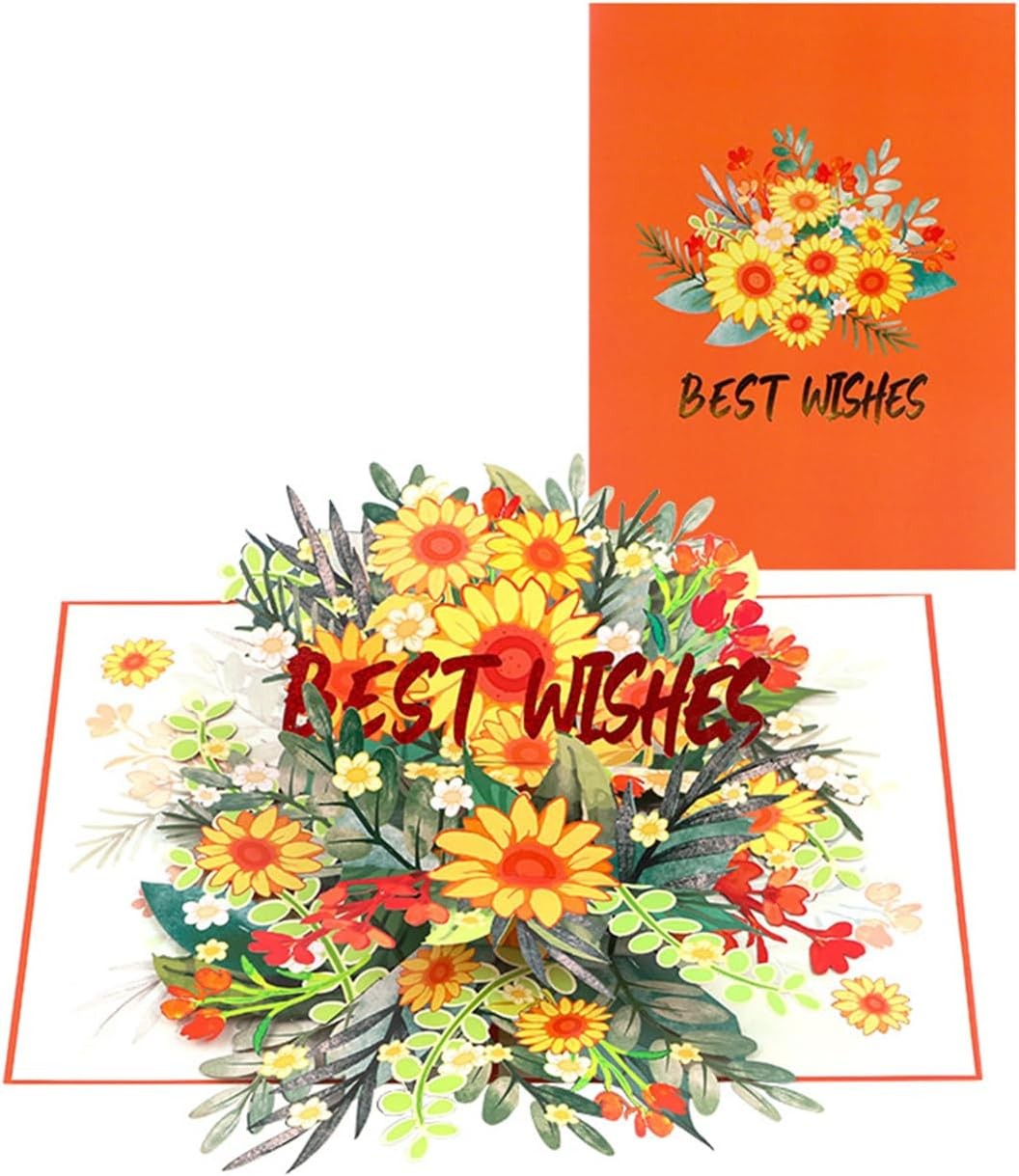 Sunflower Charm Orange 3D Pop Up Greeting Card-Birthday Mother's Valentine's Day