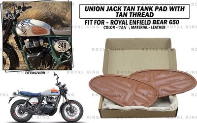 Union Jack Tan Tank ''Pad mit hellbraunem Gewinde passend für Royal Enfield Be...