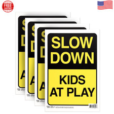 Slow down Kids at Play Sign, 4-Pack, 12X8 Inches - Kids at Play Safety Signs for