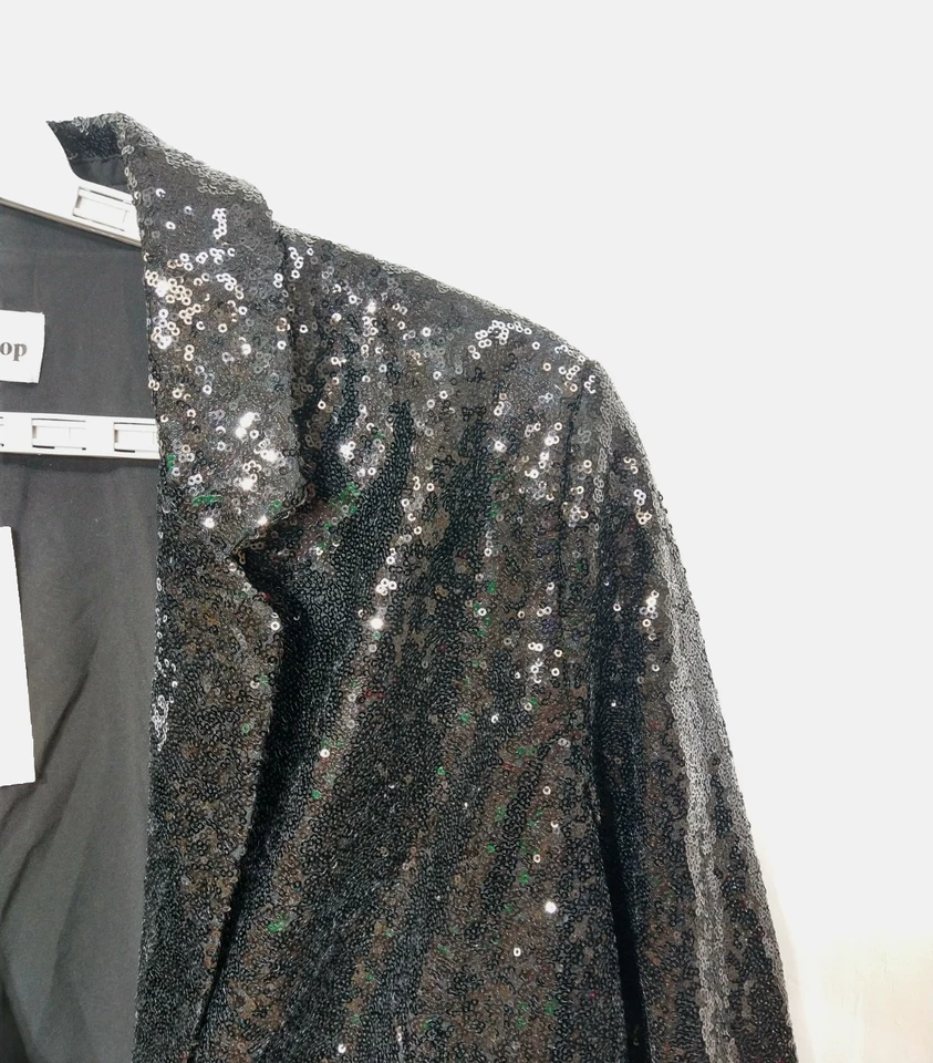 Glam Festive Party Holiday Christmas New Years The Drop Black Sequin Blazer 3x - Image 4 of 4