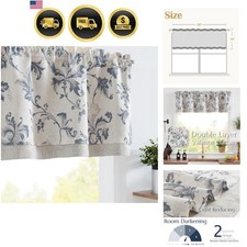 Linen Valance Curtain Farmhouse Window Decor Floral Print for Kitchen Living ...