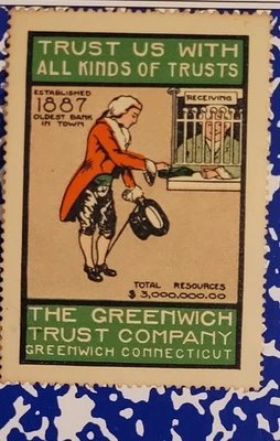 Greenwich Trust Co Connecticut Cinderella Advertising Stamp 1920s bank - Image 1 of 2