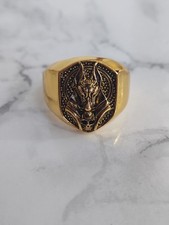 Bague dorée Anubis tête de mort Egypte Antique Neuve