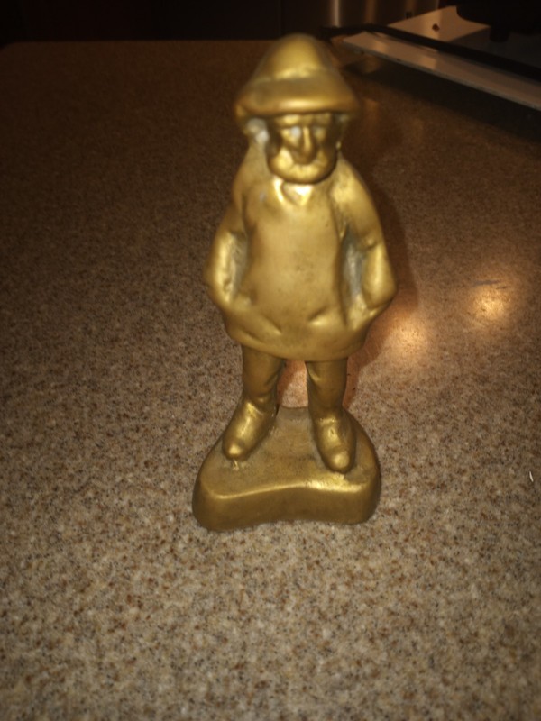 A Pair Of VintagSolid Brass Fisherman Sea Captain Sailor Paperweight Figurine 6"
