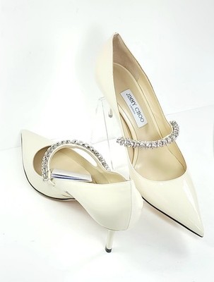 $1375 JIMMY CHOO Bing Leather Court Shoes US11.5 EU41.5 UK8.5 Rhinestone NIB.