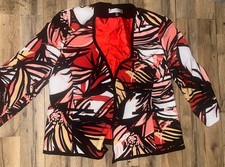 Women s Kasper 3/4 Sleeve Open Front Pink Tropical Print Blazer Size 16w