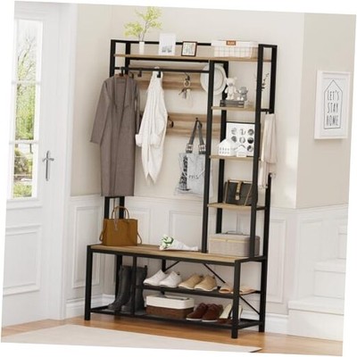 Farmhouse Hall Tree for Entryway, Mudroom Bench with Shoe Storage
