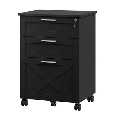 Lockable 3-Drawer Wooden File Cabinet with Wheels, Mobile Under Desk Organizer