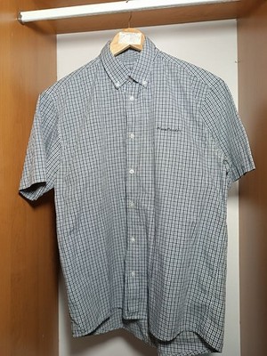 Pierre Cardin Shirt Mens L Short Sleeve Check Cotton Casual Button Front
