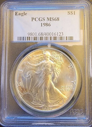 1986 American Eagle PCGS MS68 Light TONED Rare-0.999 Silver 1 Oz Ounce Art Coin