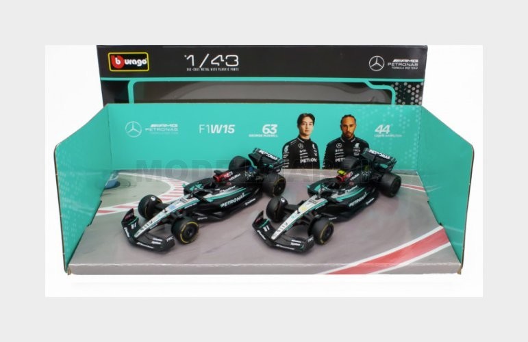 Burago 18-38201-Set Mercedes GP - Set F1 2X W15 EQ Performance