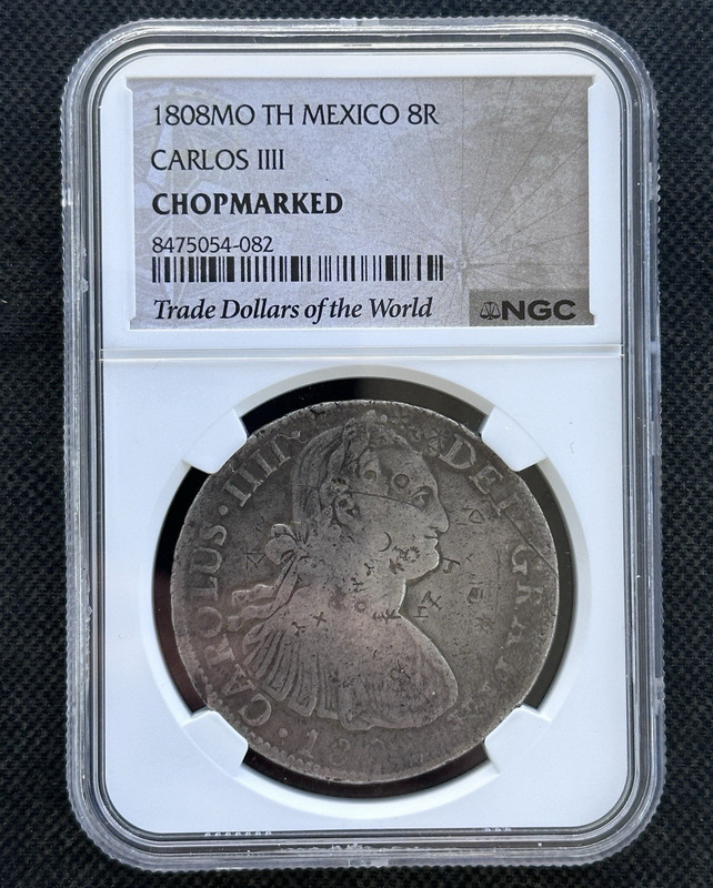 1808 Mo TH Mexico 8 Reales NGC Certified Carlos IIII Chopmarked Silver Coin