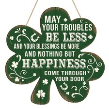 Wooden St. Patrick's Day Decoration Shamrock Door Wreath for Front Door Sign Wal