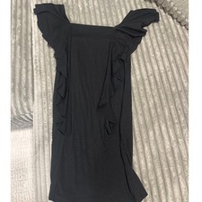 Soprano Black Ruffle Trim Square Neck Mini Bodycon Dress Womens