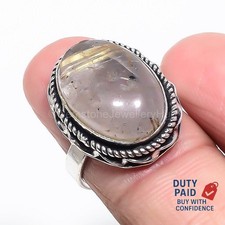 Genuine golden rutile quartz 925 Sterling Silver Statement Ring Jewelry Size 7