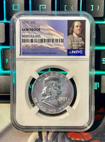 1957 GEM PROOF FRANKLIN HALF DOLLAR 50C NGC CERTIFIED- Ben Franklin Holder
