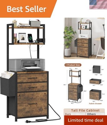 3 Drawer File Cabinet with Charging Station, 45''H, 3-Tier Filing Cabinet for...