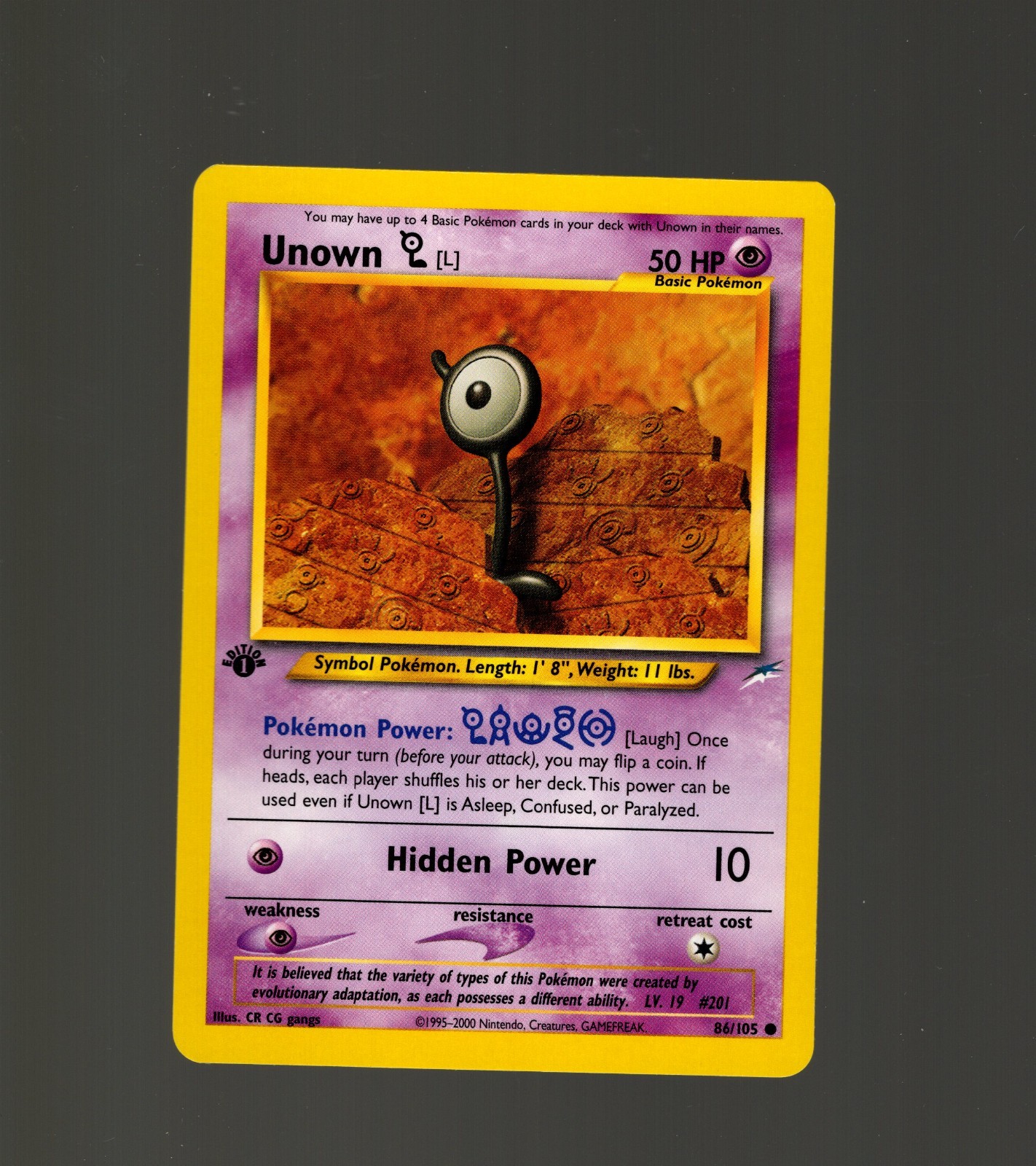 Pokémon 1st Edition Unown L 86/105 - Neo Destiny Near Mint Card Pokemon Vtg 2002