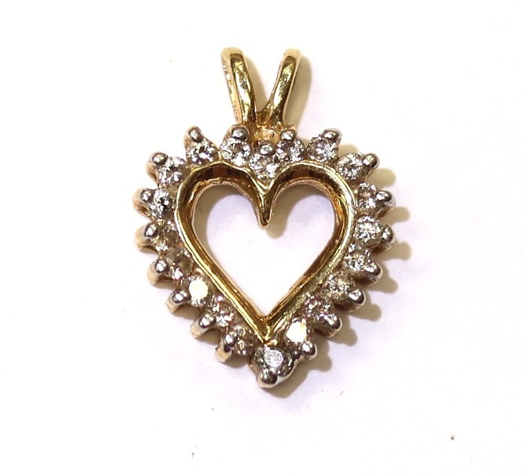 14k Yellow Gold Natural Diamond .20ct heart Love cluster pendant slide .9g SI1 H